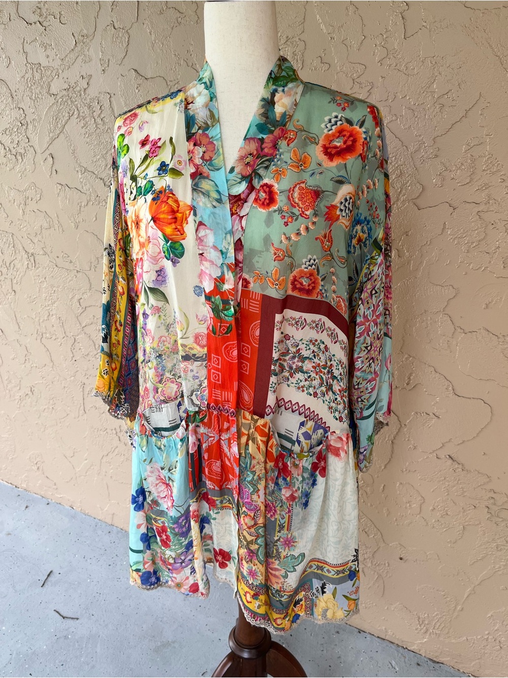 Johnny Was Floral Patchwork kimono with pockets